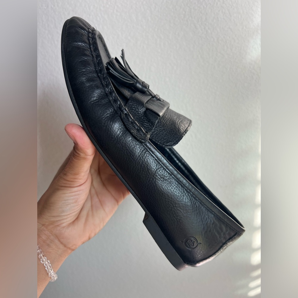 Born Classic Black Leather Tassel Loafers